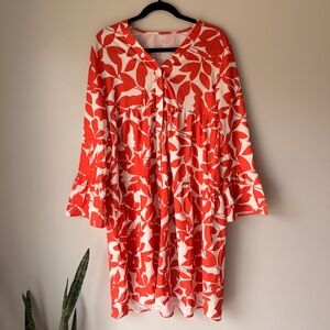 SHEIN Vibrant Red and White Leaf Print Midi Dress